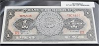 1967 Mexico 1 Peso Aztec Calender Bill