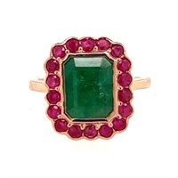 10ct r/g emerald & ruby ring