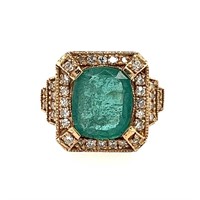 14ct y/g emerald & diamond ring
