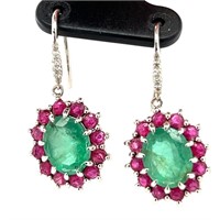 14ct w/g emerald, ruby & diamond earrings