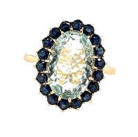 9ct yellow gold aquamarine & sapphire ring