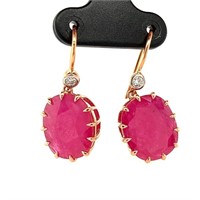 14ct r/g ruby & diamond drop earrings