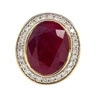 18ct y/g ruby (0.21ct) and diamond ring