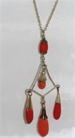 Vintage natural coral pendant set in silver