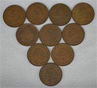 1950's Mexico "Aztecs" Copper Coins; 10 Pcs.