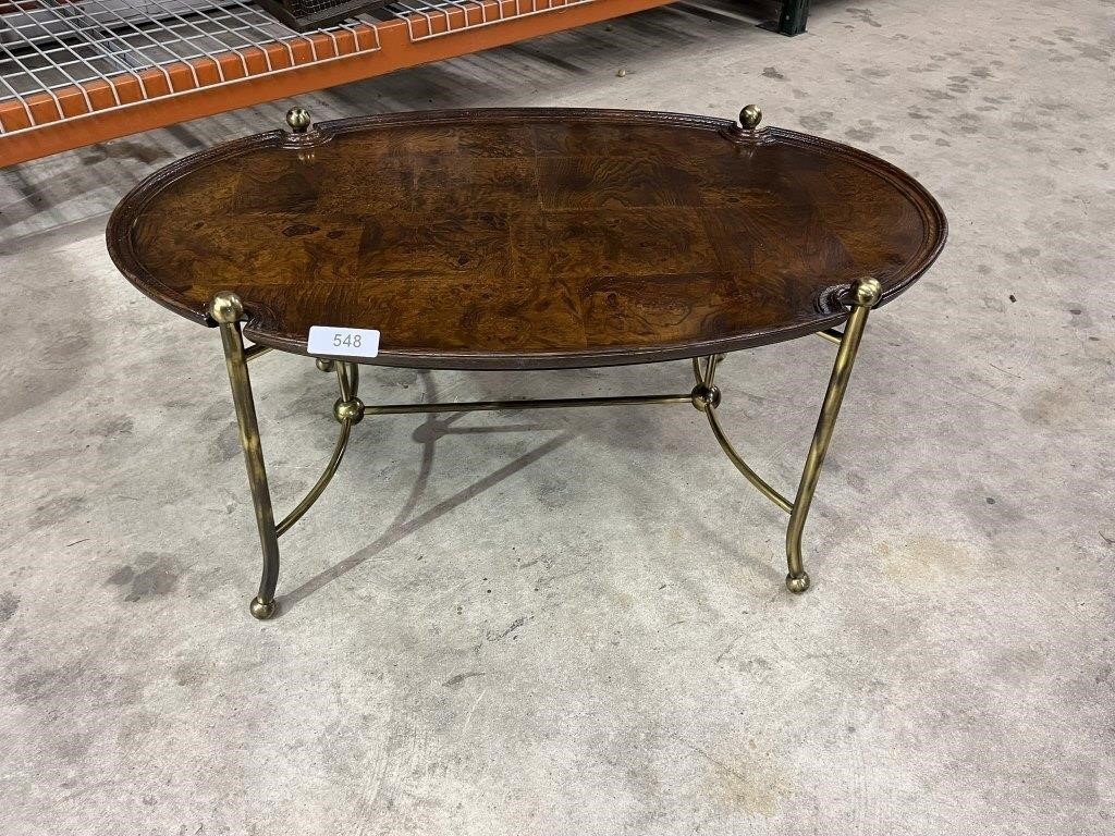 Oval Coffee Table w/ Brass Tone Legs &