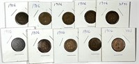 (10) 1906 Indian Head Cent Penny Lot