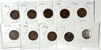 (10) 1906 Indian Head Cent Penny Lot