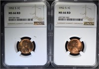 2 - 1952 S LINCOLN CENTS NGC MS66 RD