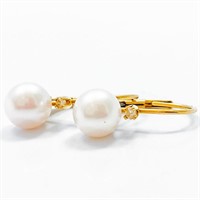 Pearl & Diamond 14k Yellow Gold Drop Earrings