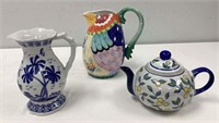 Two Ceramic Pitchers, Teapot