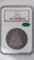 1847 Seated Silver $1 NGC AU58 CAC