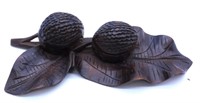Black Forest Carved Double Walnut on Leaf Inkwell.
