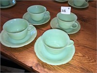 (4) Jade-ite Cups & Saucers