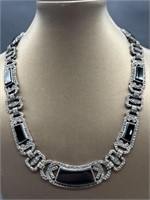 925 Silver w/ Black Onyx & Marcasite 16in Necklace