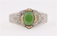 Art Nouveau Jade(?) Sterling Silver Cuff Bracelet