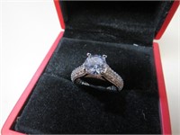 STERLING SILVER CZ ENGAGEMENT RING SZ 6.5