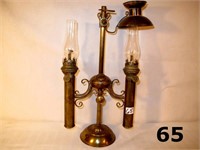 VICTORIAN BRASS DOUBLE ARM OIL LAMP