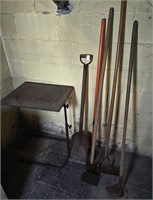 Long Handle Gardening Tools & Small Utility Table