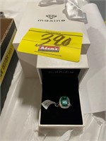 AUTHENTIC MAXINE GREEN STONE SILVER RING W/ BOX &