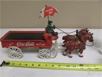 newer metal coca cola wagon horse & man