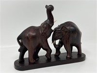 Vintage Carved Wood Elephant Figurine w Tusks
