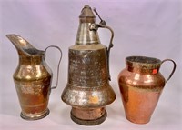 3 copper pots - Pitcher with dovetail joint - 15"T