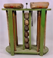 Wooden croquet set - 6 mallets, paint is faded,