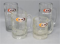 (4) A&W Root Beer Glass Mugs