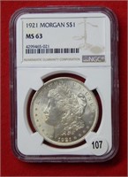 1921 Morgan Silver Dollar NGC MS63