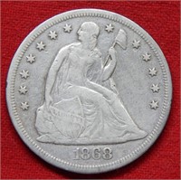 1868 Seated Liberty Silver Dollar -No Motto