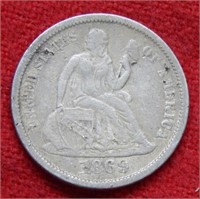 1869 S Seated Liberty Silver Dime