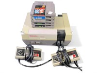 Powered on Nintendo NES console with two