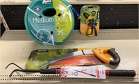 New Garden Tool Lot: Pruning Saw, 75’ Apex Hose,