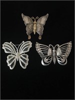 3 PC BUTTERFLY BROOCH PINS; COSTUME JEWELRY, ALL