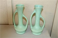 Pair of Rumrill Green Matte Pottery Vases