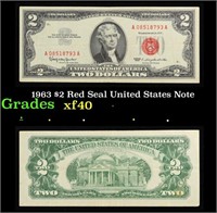 1963 $2 Red Seal United States Note Grades xf