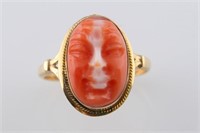 14k Yellow Gold and Carved Coral Ring