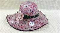 Lg. Art Glass Pink Floral Glass Hat