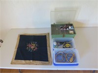 Sewing Boxes with Supplies & 2 Cross Stich Art