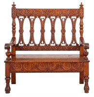 Renaissance Style Hall Bench or Settee, ca. 1900