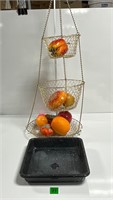Vtg Gold Tone Wire Hanging Fruit Baskets 9” Enamel