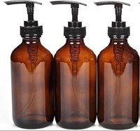 (8oz) 3 Amber Glass Bottles with Lotion Pumps