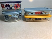 4 Batman Pyrex Refrigerator Dishes, 6 & 7.5in Wide