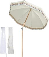 Palm Springs Boho Fringe Patio Umbrella - Ivory