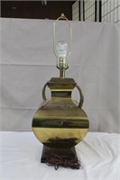 Wood base metal brass lamp as is missing