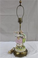 Victorian table lamp metal base, bisque figure 26H