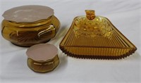 Amber glass dresser set 4.5 X 2.25" covered jar