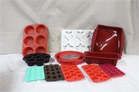 Silicone baking pans. candy molds, strainer and