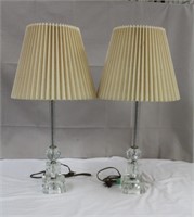 Pair of 25" Acrylic base decorative lamps, one